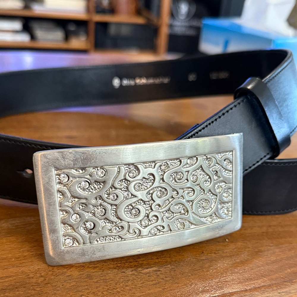 Black Leather Belt with Silver Buckle